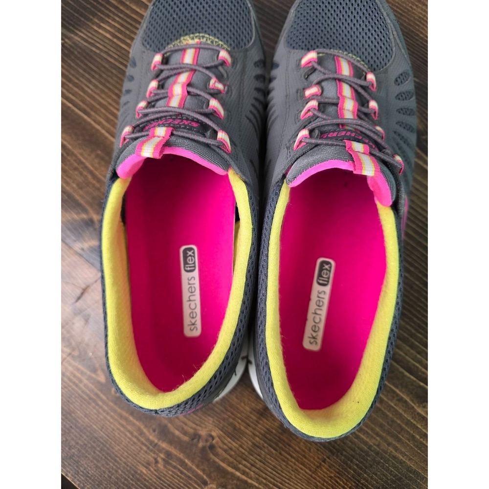 Skechers Flex Women's Sneakers Size 10 Gray Pink White Slip On Running Shoes - Picture 14 of 15